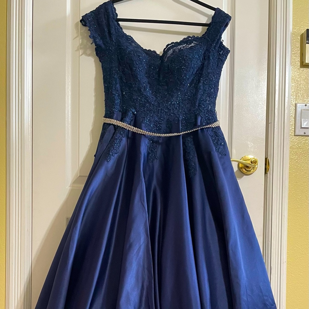 Blue off the shoulder gown